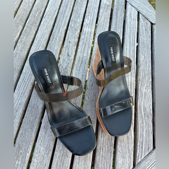 New Nine West Rapps size 8.5 Black Cork‎ Wedge Chunky Sandals y2k summer jelly - Picture 2 of 7